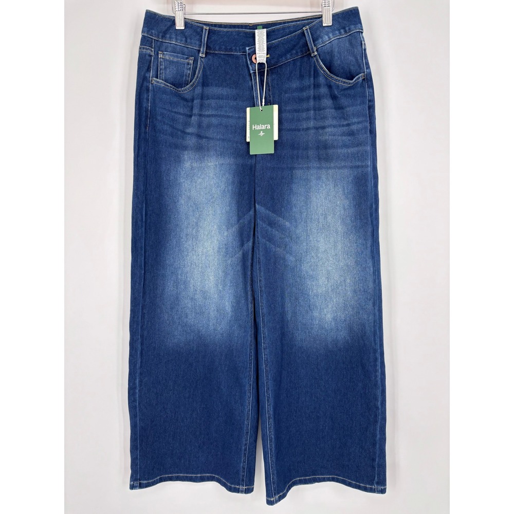 Halara Flex Denim Wide Leg High Waisted Jeans Women Size M Regular Dark Blue NEW